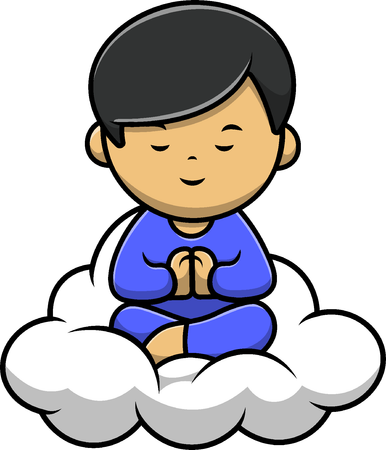 Boy Meditating Yoga On Cloud  Illustration