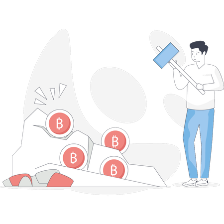 Boy mining bitcoin  Illustration