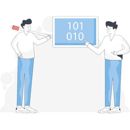 Boy mining information  Illustration