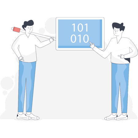 Boy mining information Illustration