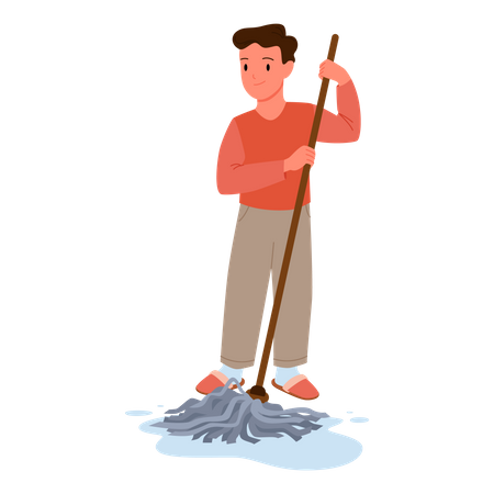 Boy mopping floor  Illustration