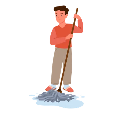 Boy mopping floor  Illustration