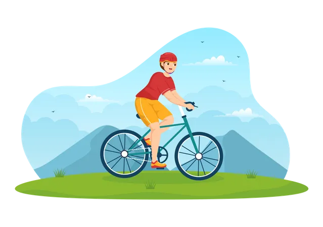 Mountain Biking Illustration With Cycling Down The Mountains For Sports Leisure And Healthy Lifestyle In Flat Cartoon Hand Drawn Templates Illustration