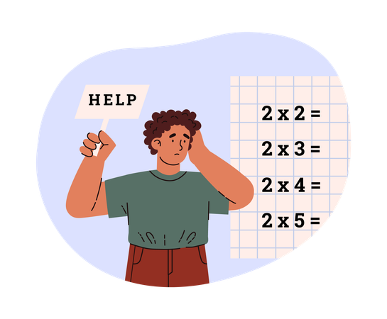 Boy need help making math calculations  Illustration