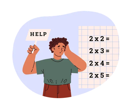 Boy need help making math calculations  Illustration