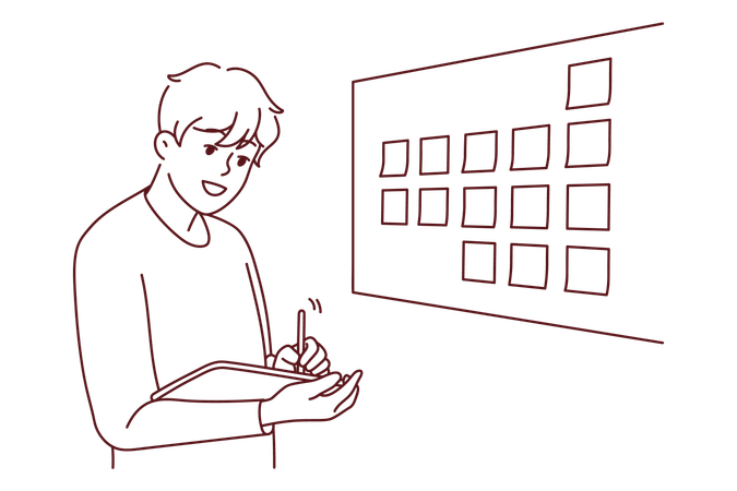 Boy noting task from task board  Illustration