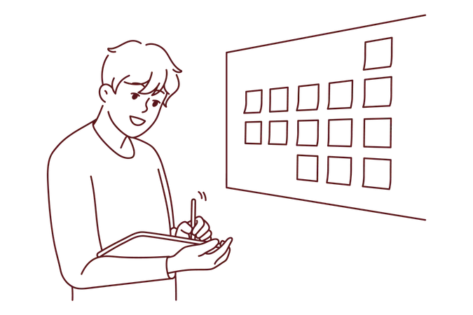 Boy noting task from task board  Illustration