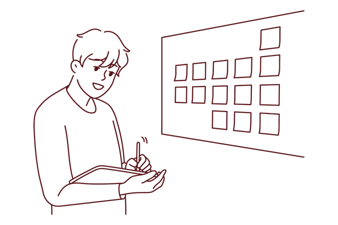 Boy noting task from task board  Illustration