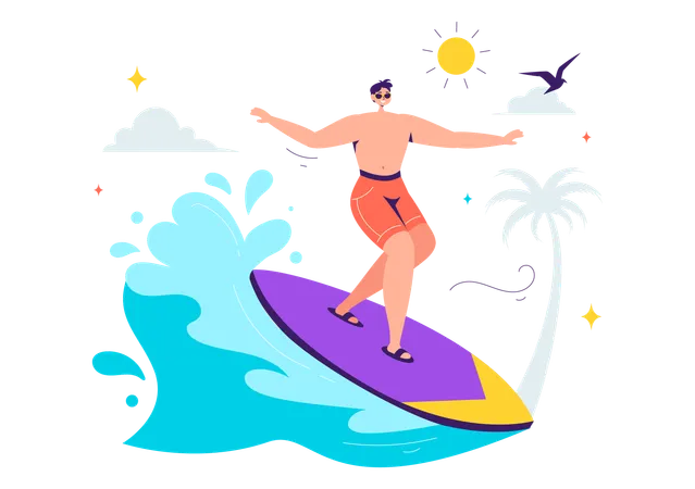 Boy On A Surfboard  Illustration