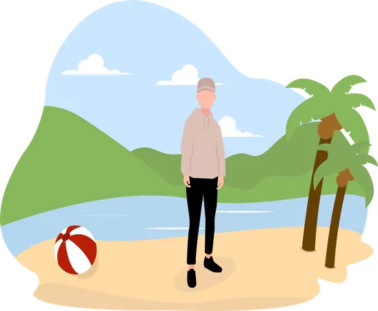 Boy on beach Illustration