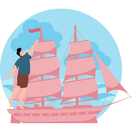 Boy on boat in sea  Illustration
