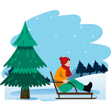 Boy on ice sleigh  Illustration
