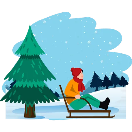 The Boy Is On An Ice Sleigh Illustration