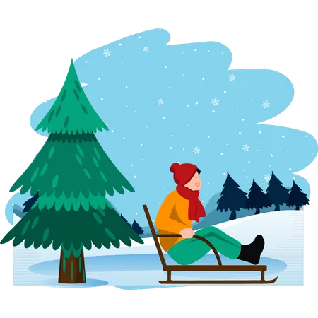 Boy on ice sleigh  Illustration