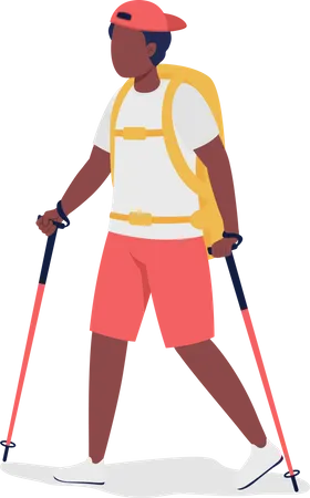 Boy With Backpack Hiking Semi Flat Color Vector Character Trekker Figure Full Body Person On White Outdoor Activity Isolated Modern Cartoon Style Illustration For Graphic Design And Animation Illustration