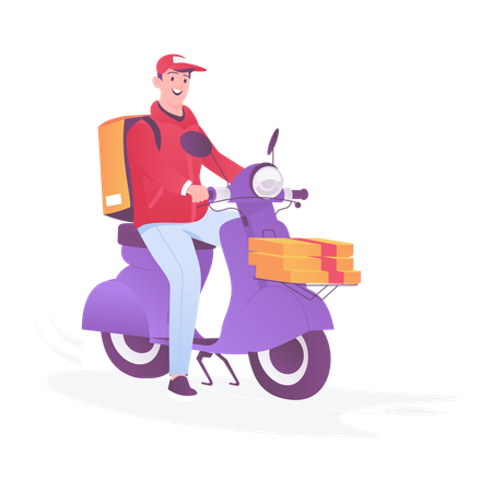 Boy on Scooter Delivery  Illustration