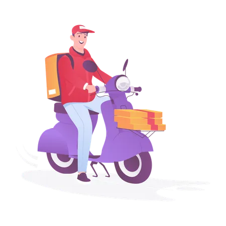 Boy on Scooter Delivery  Illustration