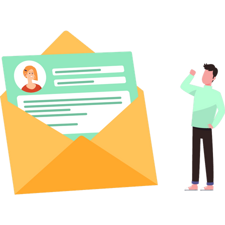 Boy Opened Mail  Illustration