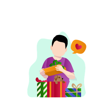 Boy Opening christmas gift  Illustration