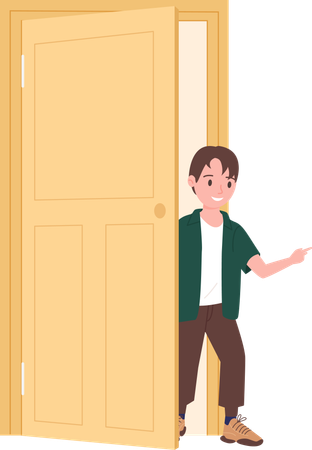 Boy Opening Door  イラスト