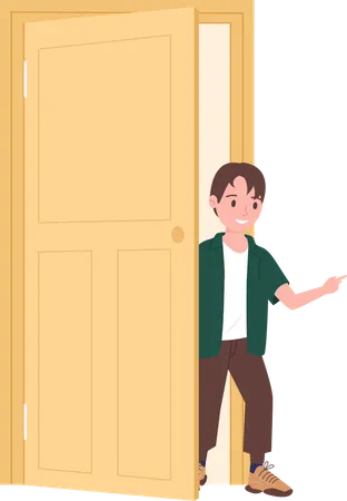 Boy Opening Door  Illustration