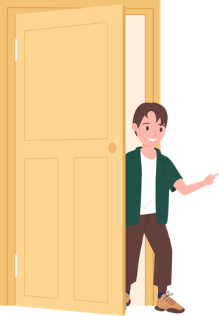 Boy Opening Door  Illustration