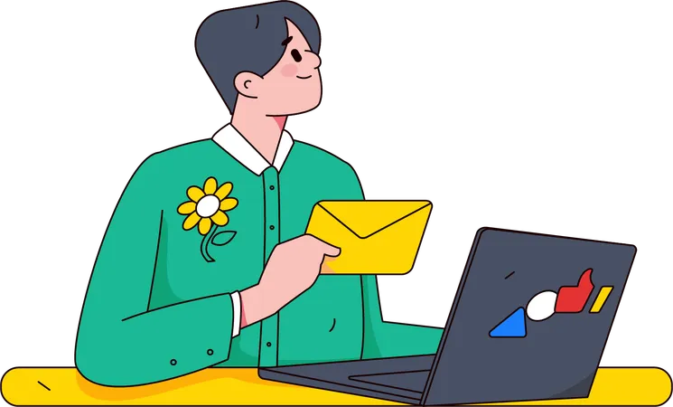 Boy opening email  Illustration