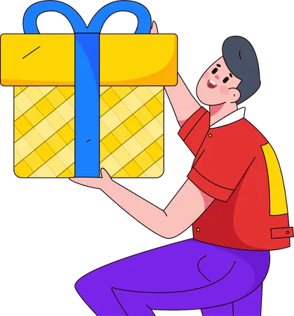 Boy opening gift box  Illustration