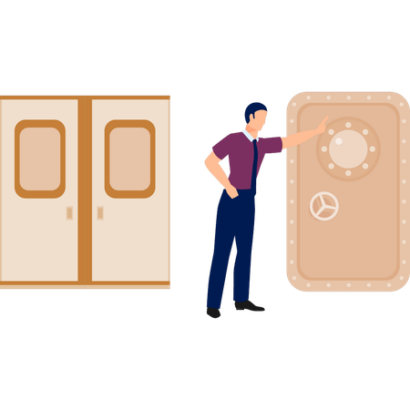 Boy opening locker door  Illustration