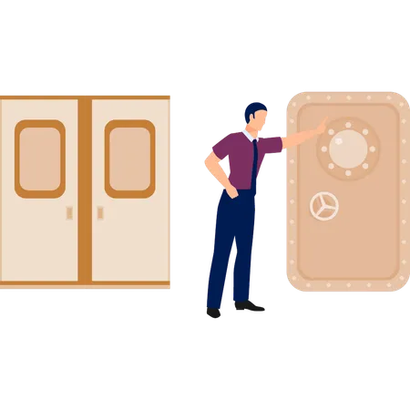 Boy opening locker door  Illustration