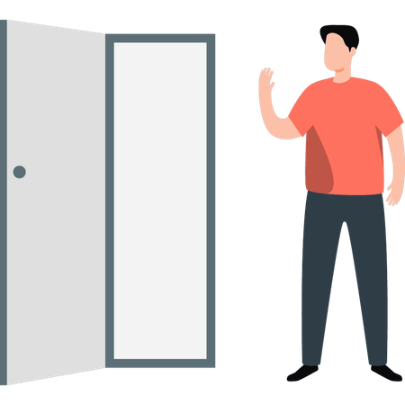 Boy opens door  Illustration