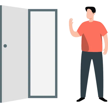 Boy opens door  Illustration