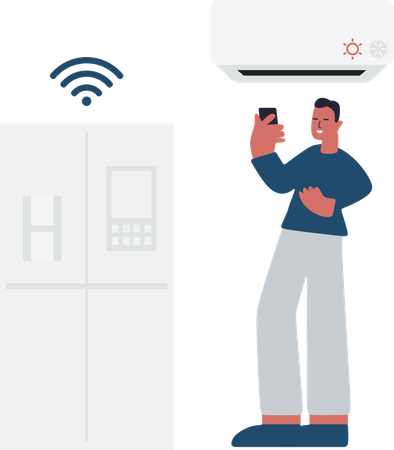 Boy operates Smart Air Conditioner  Illustration