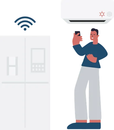 Boy operates Smart Air Conditioner  Illustration