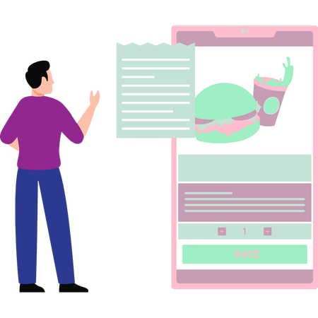 Boy ordering food online  Illustration