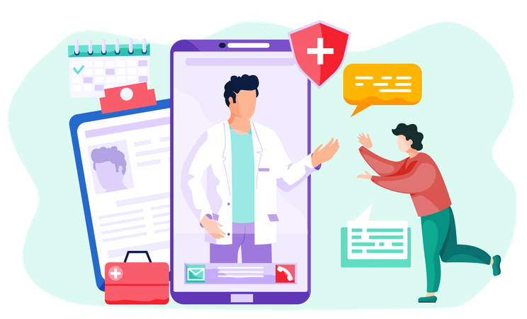 Boy ordering medicine online  Illustration
