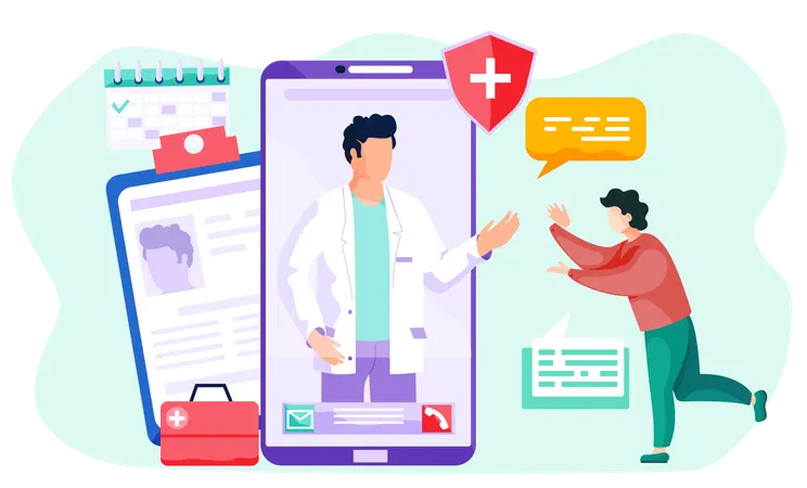 Boy ordering medicine online Illustration