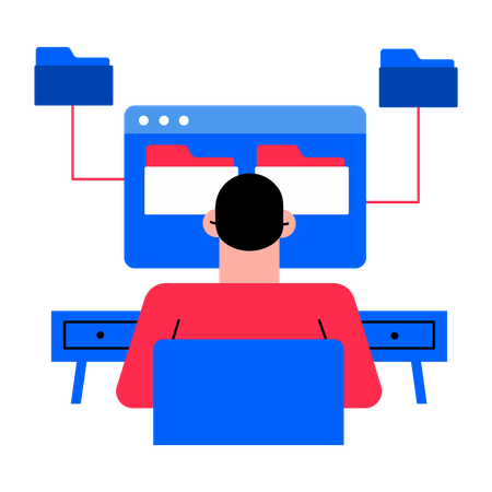 Boy organising online file  Illustration