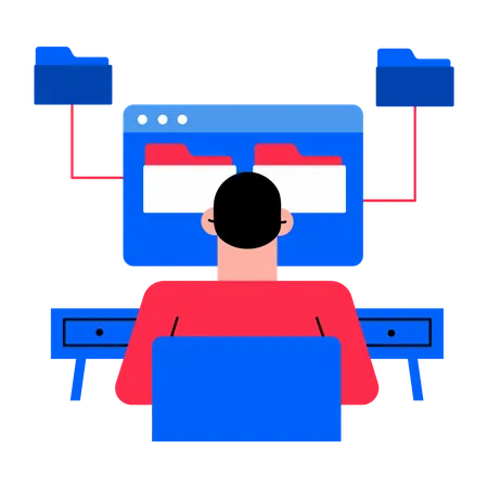 Boy organising online file  Illustration