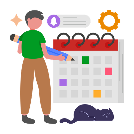 Boy Organising Schedule  Illustration
