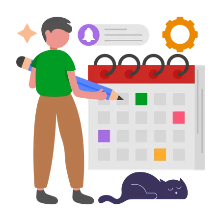 Boy Organising Schedule  Illustration