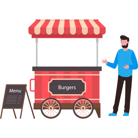 Boy owns a burger stall  Illustration