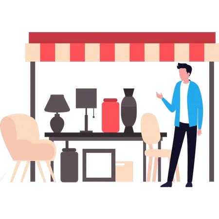 Boy owns a furniture store  Illustration
