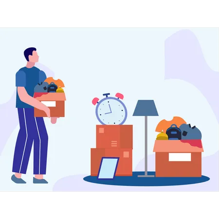 Boy Packed His Belongings In Cartons  Illustration