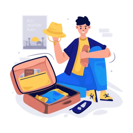 Boy Packing his Suitcase  Illustration