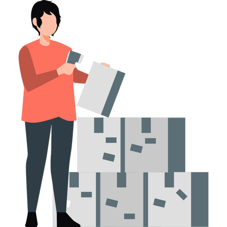 Boy packing parcel boxes  Illustration