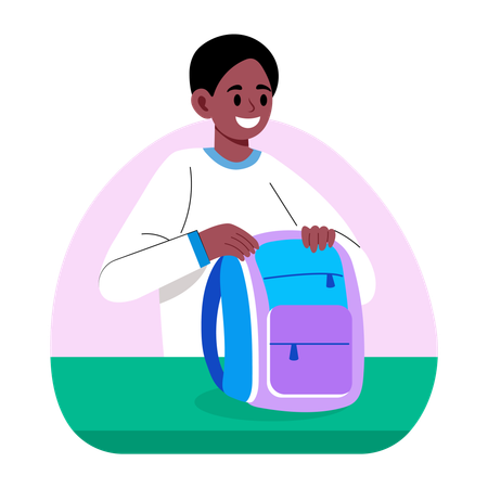 Boy packing school bag  Illustration