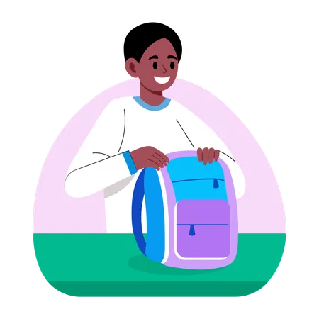 Boy packing school bag  Illustration