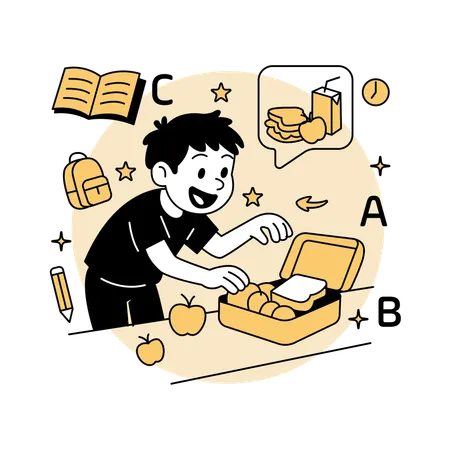 Boy Packing School Lunch  Illustration