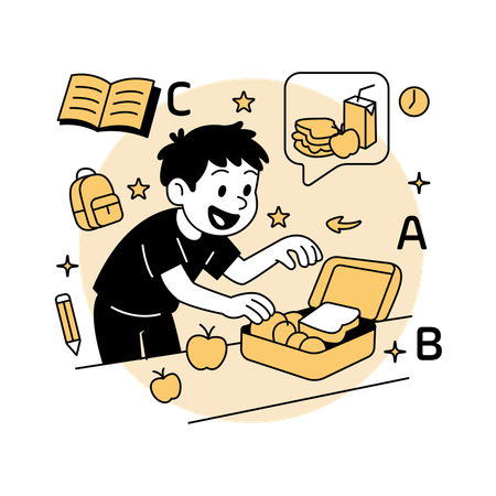 Boy Packing School Lunch  Illustration